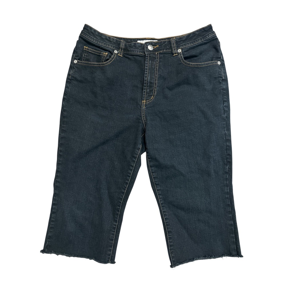 Chicos Platinum Denim Pedal Pushers Dark Wash‎ Raw Hem Capri Jeans Size 1.5 REG